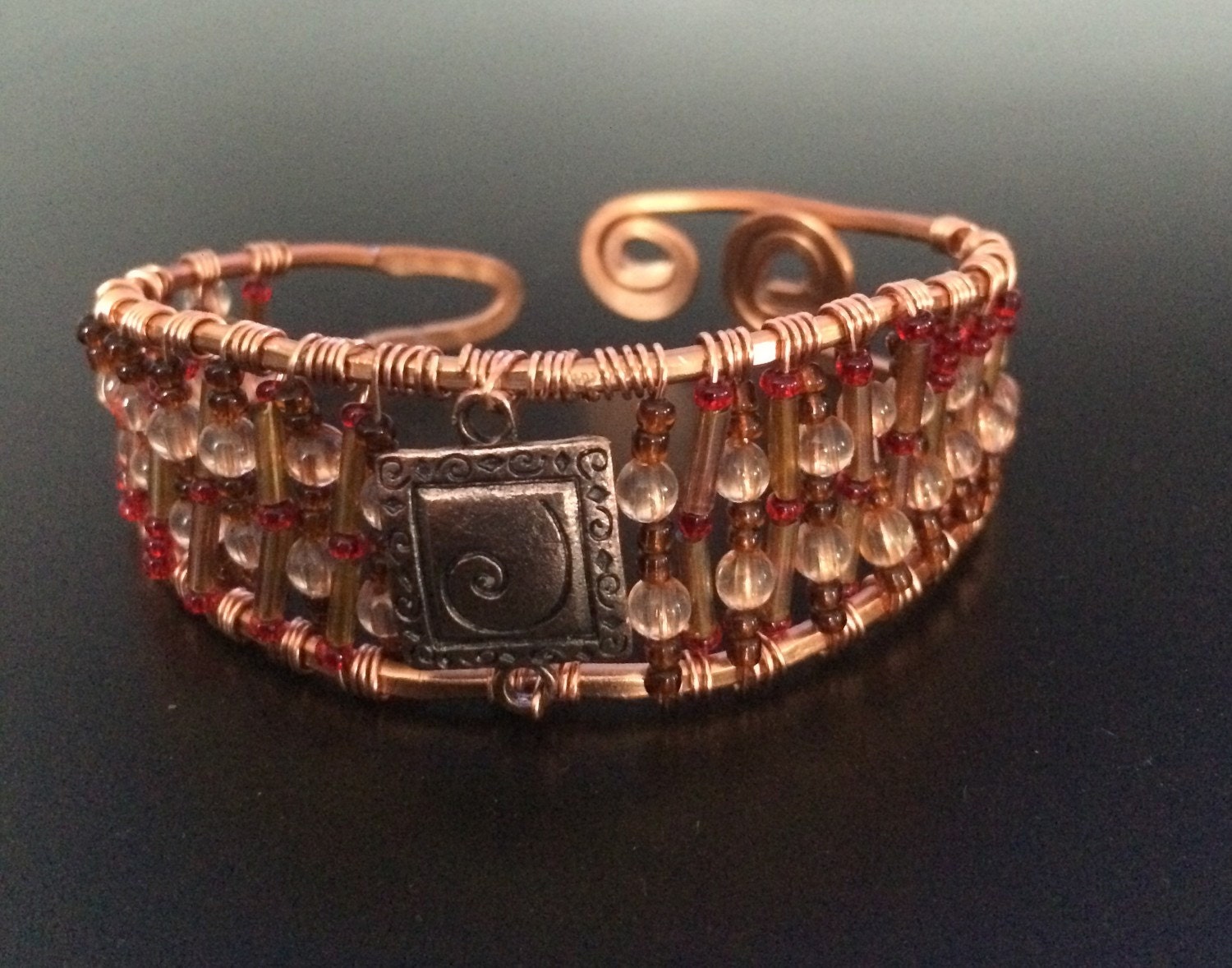 Copper Beaded Bracelet Cuff by CowboyMoes on Etsy