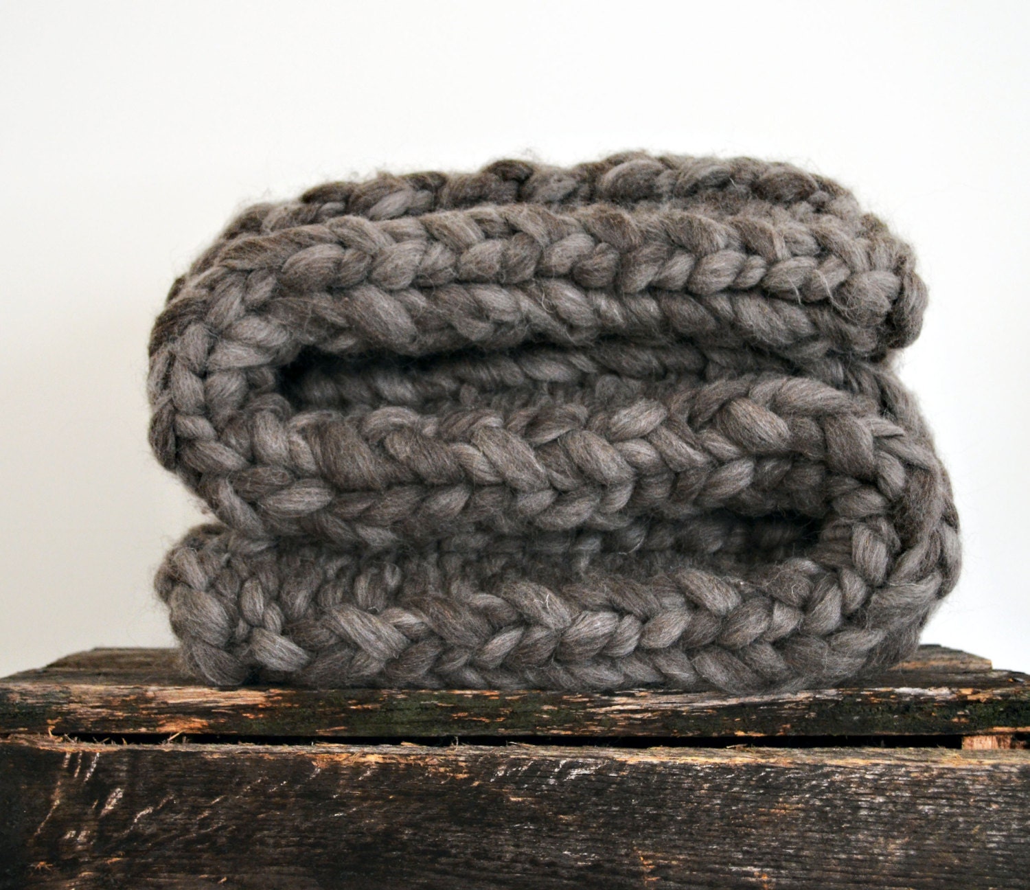 Super Chunky Knit Throw Blanket Dark Gray Wool by MadaileinDay