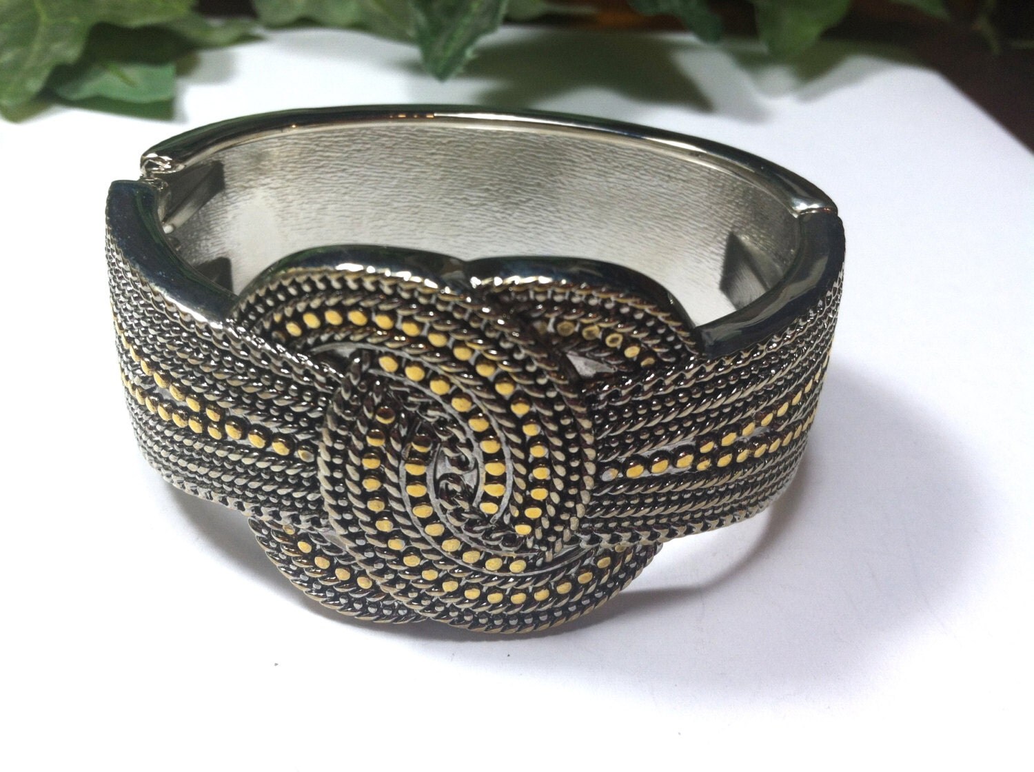 QVC wide bangle bracelet two tone gold silver interlocking circles