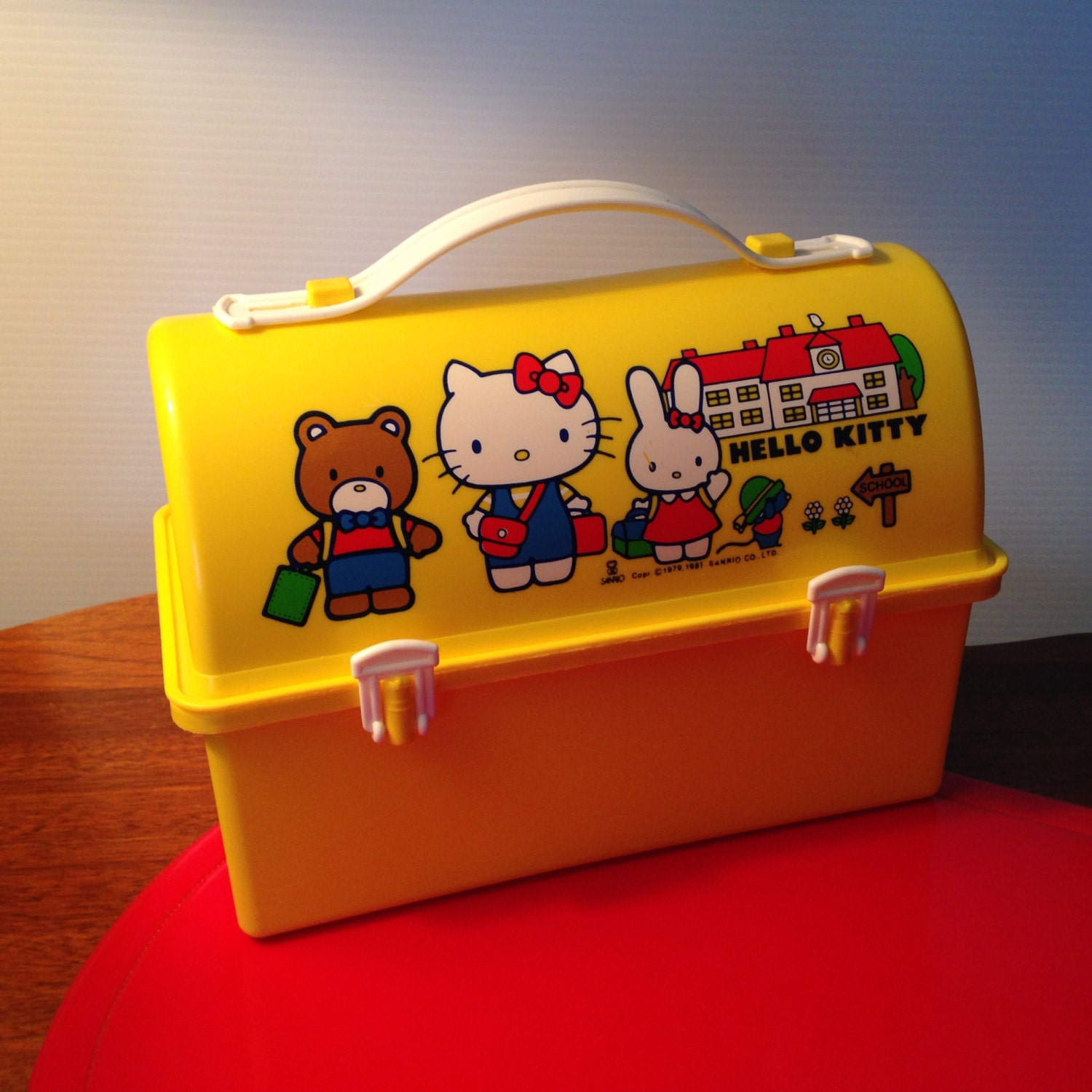 Vintage rare yellow Hello Kitty lunch box by Sanrio Japan