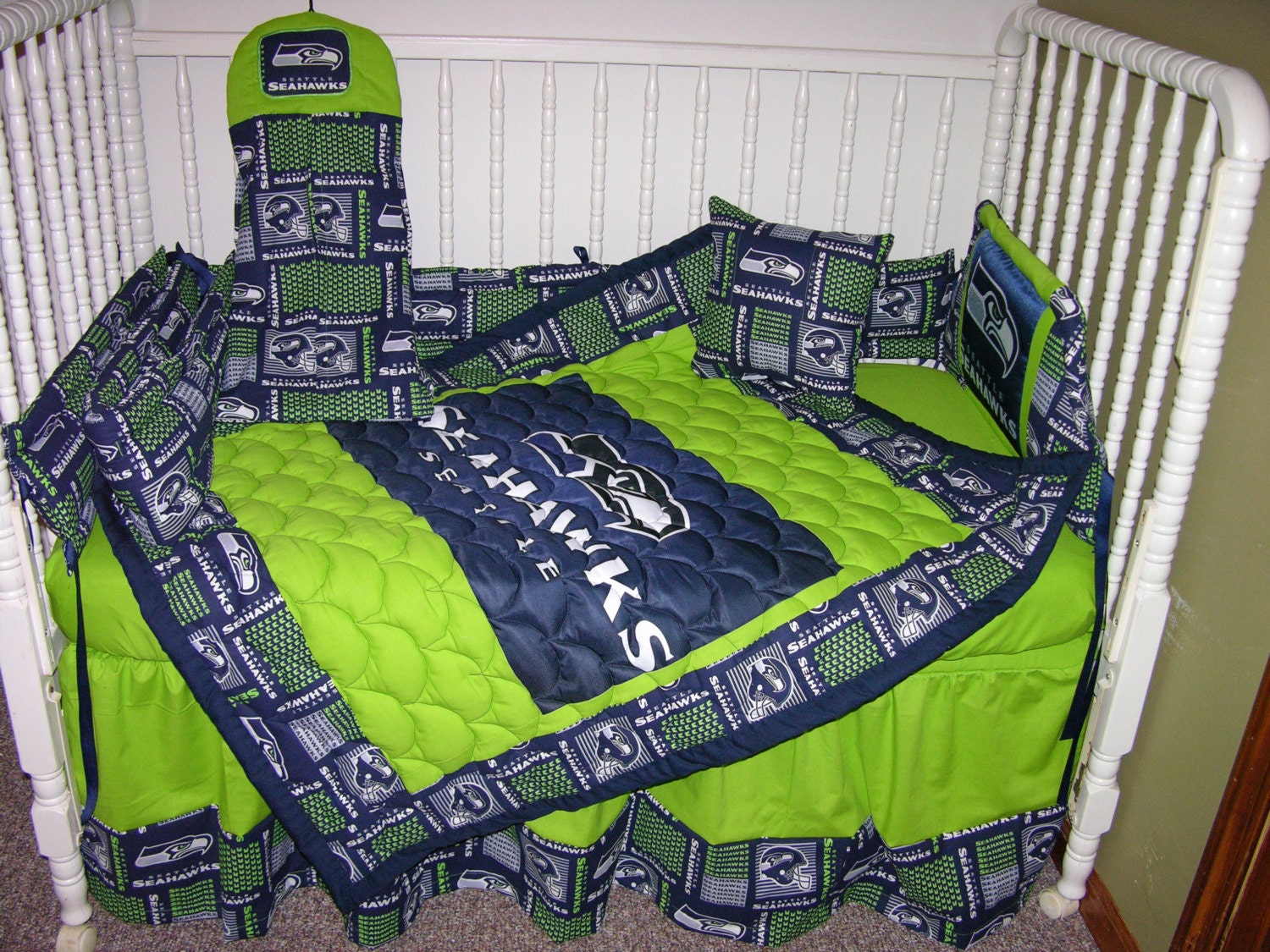 Crib Bedding Set m/w Seattle Seahawks Fabric for Kristi