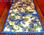Blue lined 72 table runner â€“ Floral Christmas bow runner