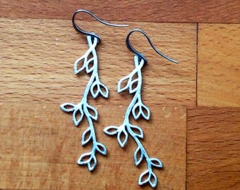 Matte silver tree branch earrings