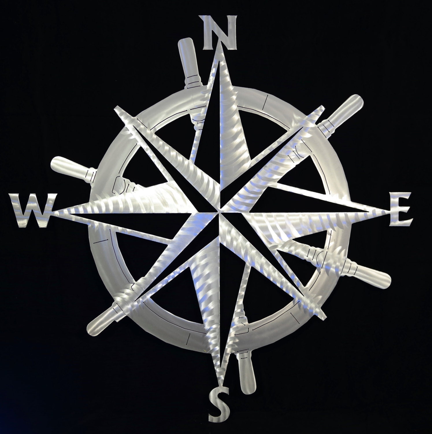 Custom Hand Burnished Nautical Compass and Ships Wheel