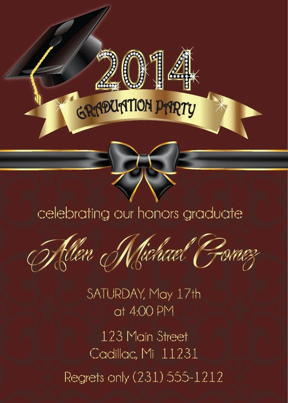 Burgundy Gold Graduation Announcement by FabPartyPrints on Etsy