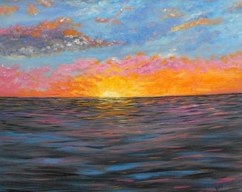 Lake Michigan Fine Art Original Painting Sunset by ArtbyKatsy