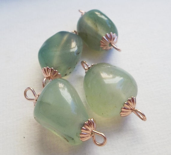 Handmade Rose Gold Connectors with 15 to 17mm Green Aventurine Gemstones and Rose Gold Bead Caps
