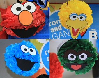 SALE! Sesame Street Birthday Party Decoration 12 Printable DIY Cutout Face Templates for pompoms or balloons! Elmo Cookie Monster Big Bird