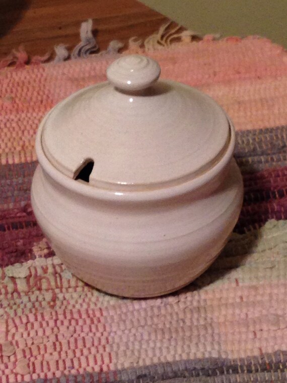 Pottery Sugar Bowl Stoneware with Spoon Notch by PawprintsOnMyPots