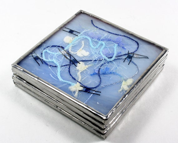 Keuken coasters blauw glas onderzetter set door balsamrootglass