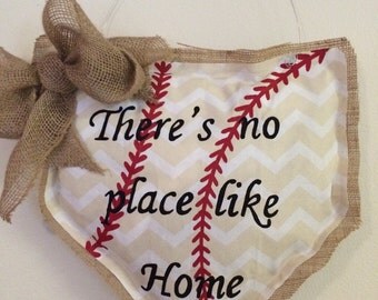 Baseball Burlap Door Hanger, There's no place like home, Personalized, Chevron, Decor, Wall Decor, Baseball party, Baseball Mom