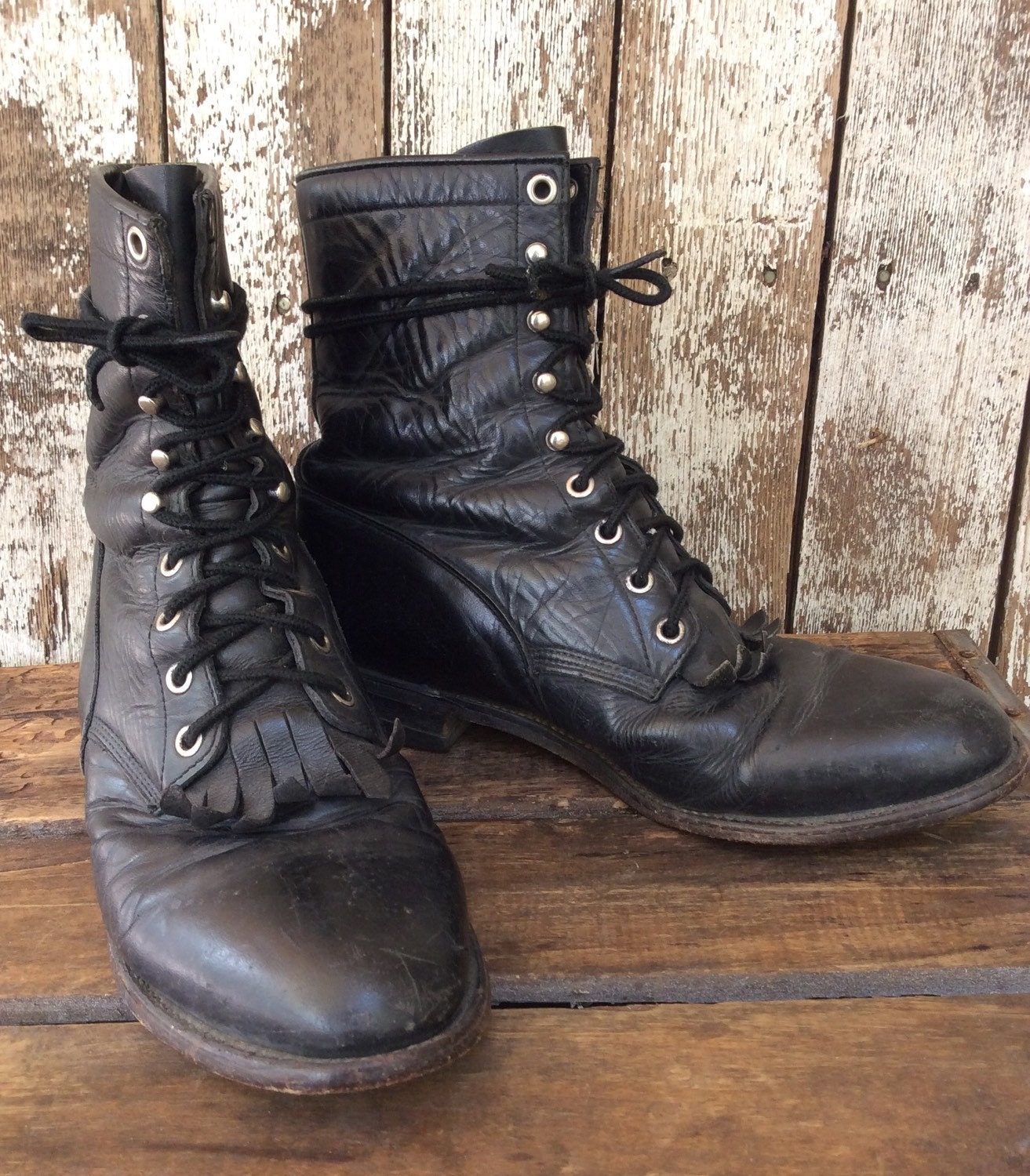 Vintage Justin Lace Up Boots / Lace Up Roper by ILoveLooLooVintage