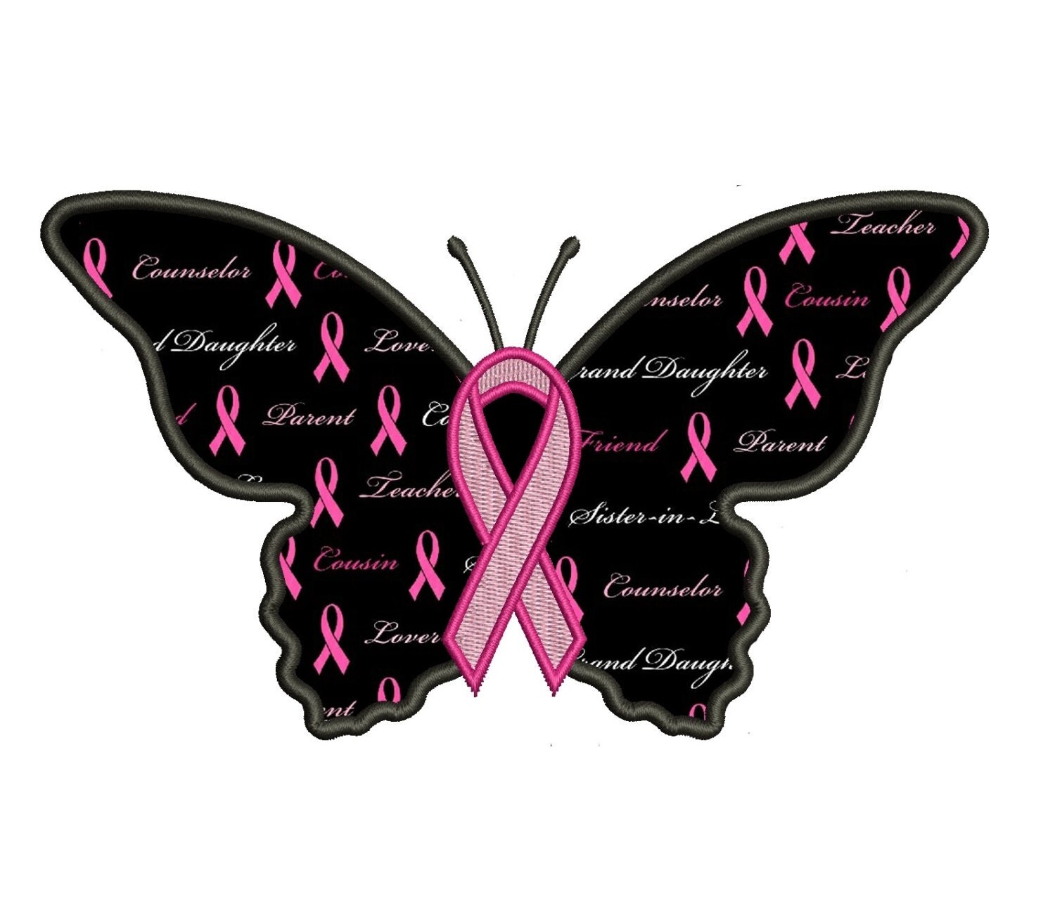 Butterfly Support Breast Cancer Applique Machine Embroidery
