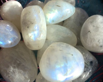 Rainbow Moonstone, Gem Quality, Tumbled Rainbow Moonstone, Full Moon, Intuition, Magic, Spells, Crystal Grid, Chakra, Reiki, Pagan Altar!