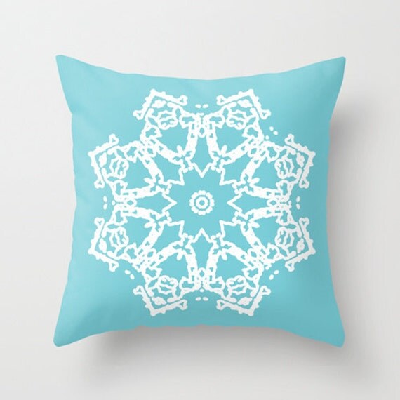 Blue Snowflake Throw Pillow Holiday Decorative Pillow