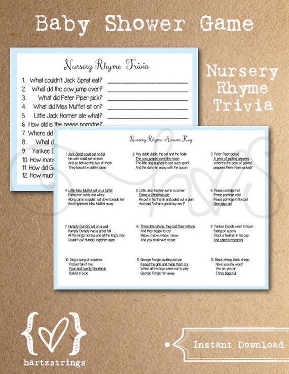 Baby Shower Game Nursery Rhyme Trivia Baby Blue by hartzstrings