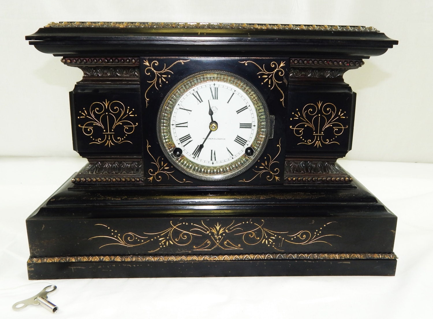 213 Antique Ansonia Cast Iron Mantel Clock with by MyClockShop