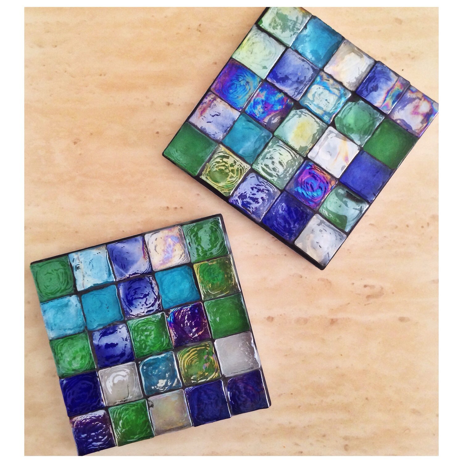 Glass Mosaic Coasters by christinajohnsonart on Etsy