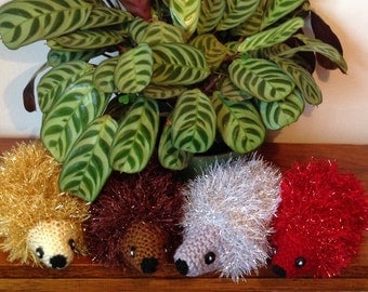 Sparkly Hedgehog Ornament. Knitted Tinsel Hedgehog