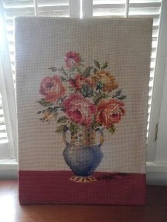Lovely Large Vintage Floral Needlepoint by Sageboutiqueunique