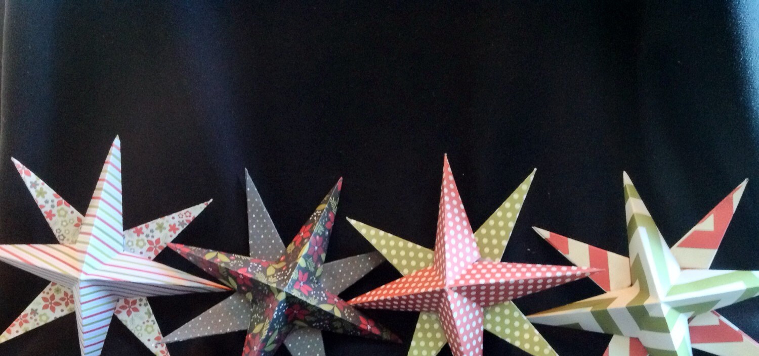 Set of 4 Christmas origami stars made from coordinating