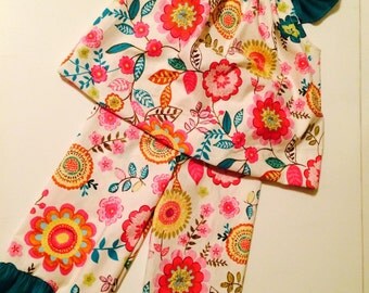 Floral peasant top and ruffle pants