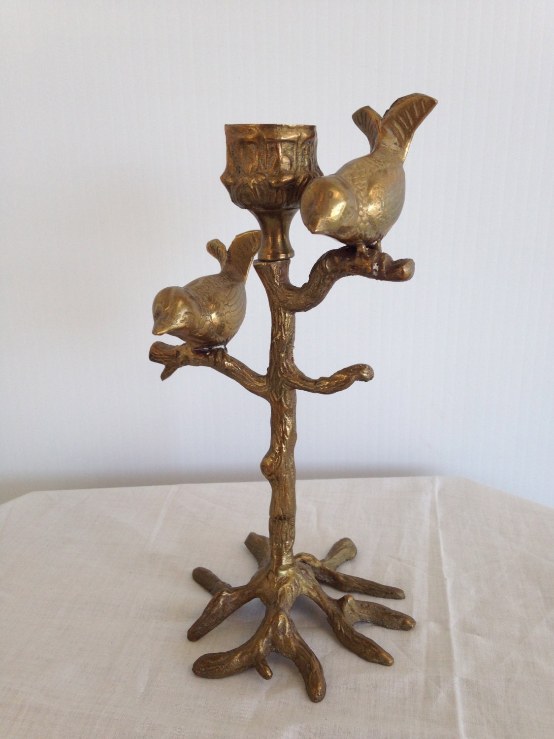 Vintage Brass Birds in Tree Candlestick