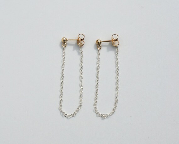 Chain Earrings. Sterling Silver Earrings. Gold and Sterling