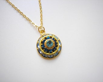 SALE - Vintage Swarovski Sapphire Aquamarine Crystal Cluster Necklace Rare Italian Renaissance Victorian March September birthstone Blue