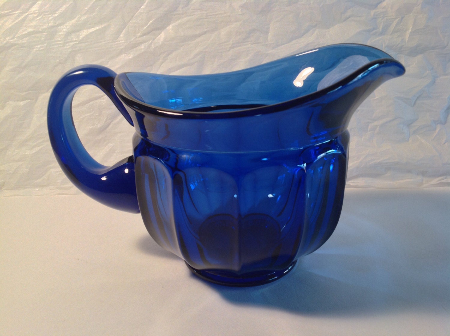 Vintage Cobalt Blue Pitcher With Blown Glass Handle By 8452