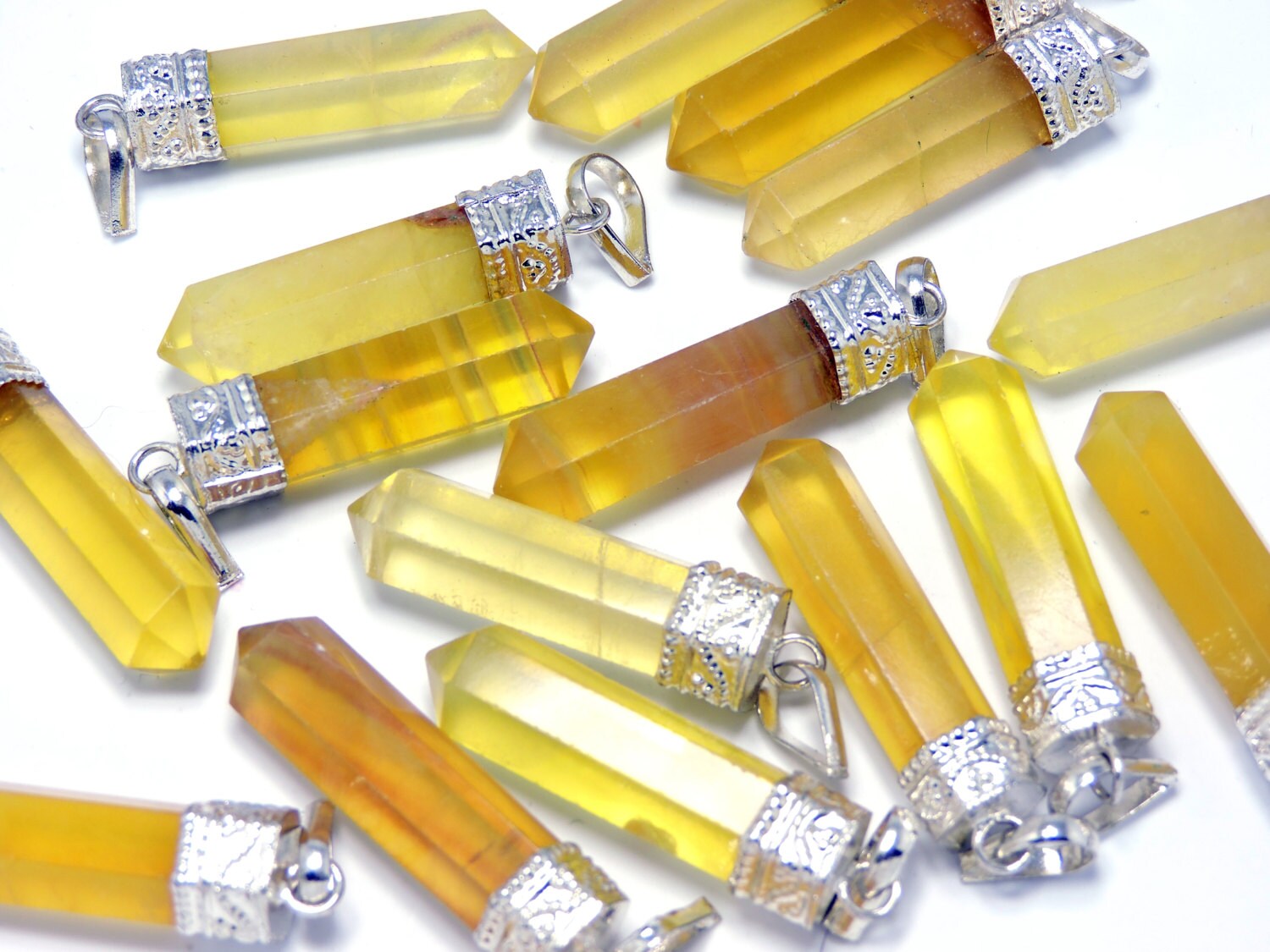 Yellow Fluorite Crystal Necklace Jewelry Pendant by IndiaCrystals