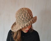 Beige-gray Hat, Women's Brimmed Hat, Handmade Hat, Yarn Crochet Hat, Floppy Hat, Flatter Hat, Winter Spring Hat, Impressive unique, OOAK