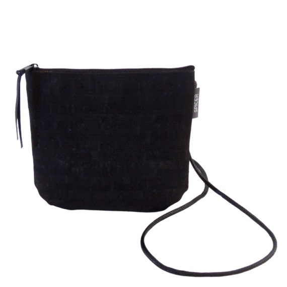 Black Crossbody Bag/ Small Cork Bag/ Vegan Eco Friendly Bag/ Mini Pouch Bag/ Zip Top Cross Body ...