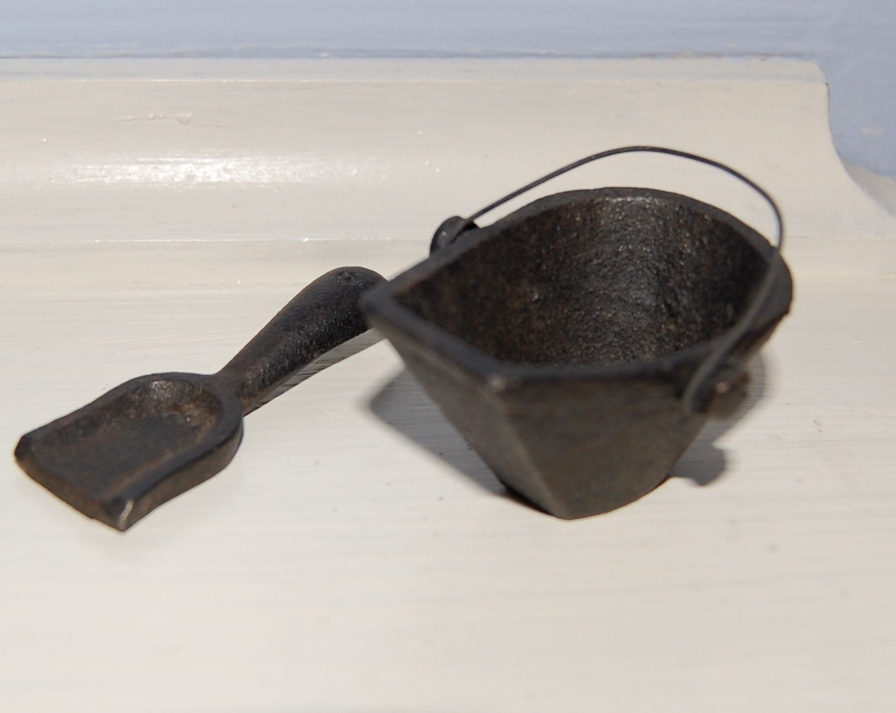 Miniature Cast Iron Coal Bucket With Shovel