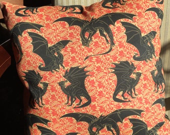 Pillow- Daenery's Dragons, representing the House Targaryen. 14 by 14 inches