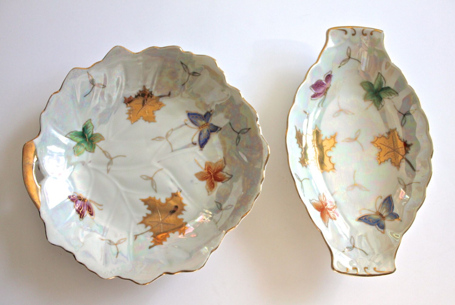 Set of Two Vintage 60’s Golden Leaves Japanese Serving Dishes Haute Juice