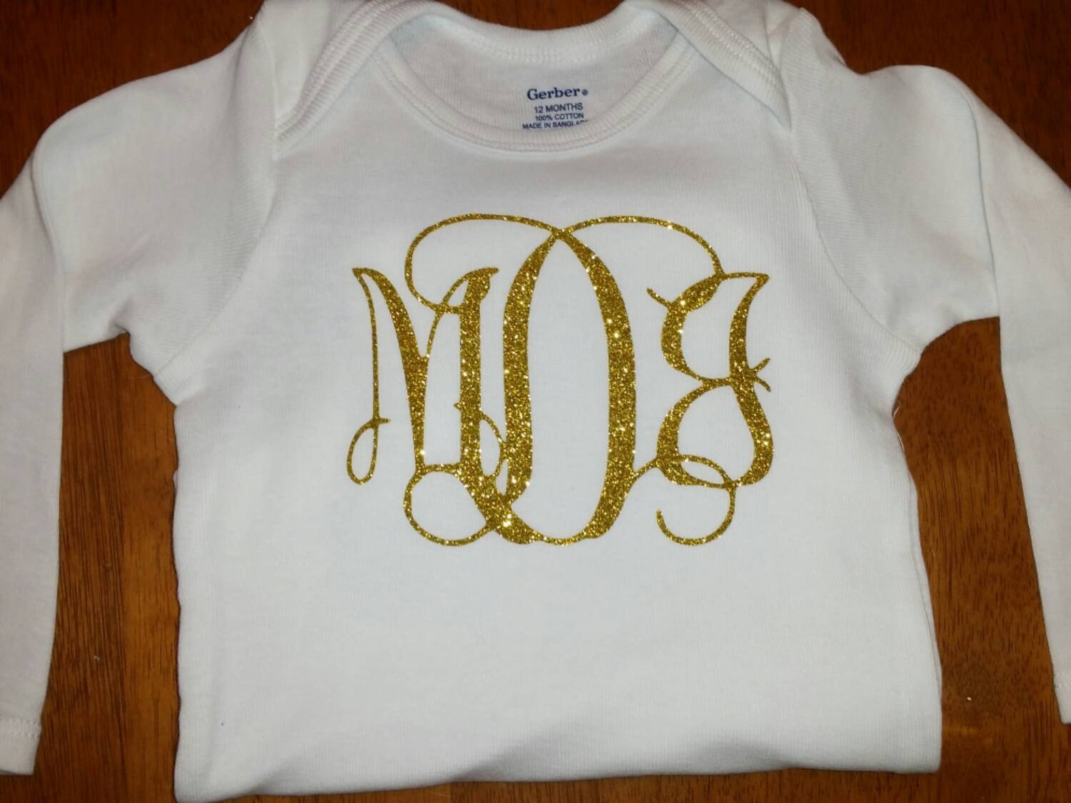 Glitter monogram onesie monogram oneise gold by ThePreppiPenguin