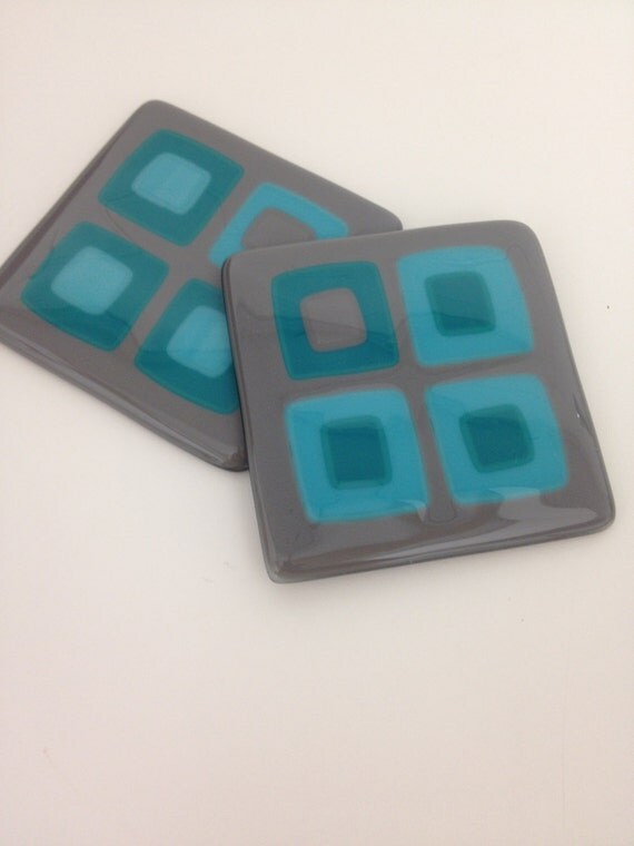 Items similar to Stylish set of two fused glass coasters in 'on trend