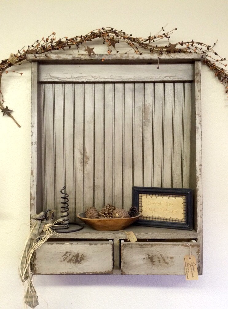 Primitive Country Pine Shelf with Beadboard by HodgesHomestead