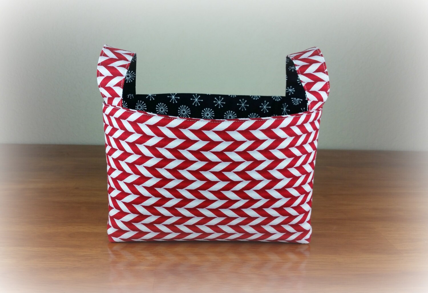 Candy Cane with White Snowflake ~ Medium Fabric Basket Storage Bin