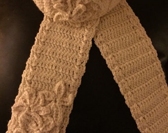 Aunties fashionable knitted headband and scarf with flowers (very chic for those cold nights)