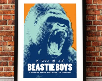 Beastie Boys concert poster, gig poster art, music inspired print, Beastie Boys poster, Yokohama, concert poster, concert art print
