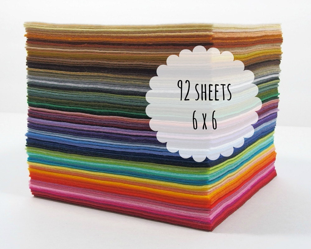 Wool Felt Squares Felt Sampler 92 Colors 6inch by BusyLittleBird