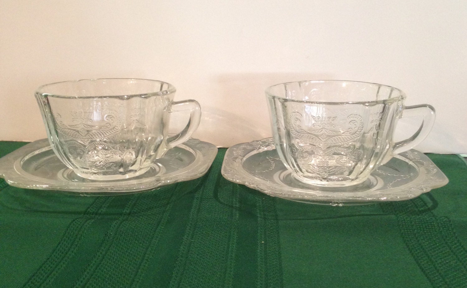 Federal Cups and Saucer Madrid Pattern, Vintage, Depression Glass