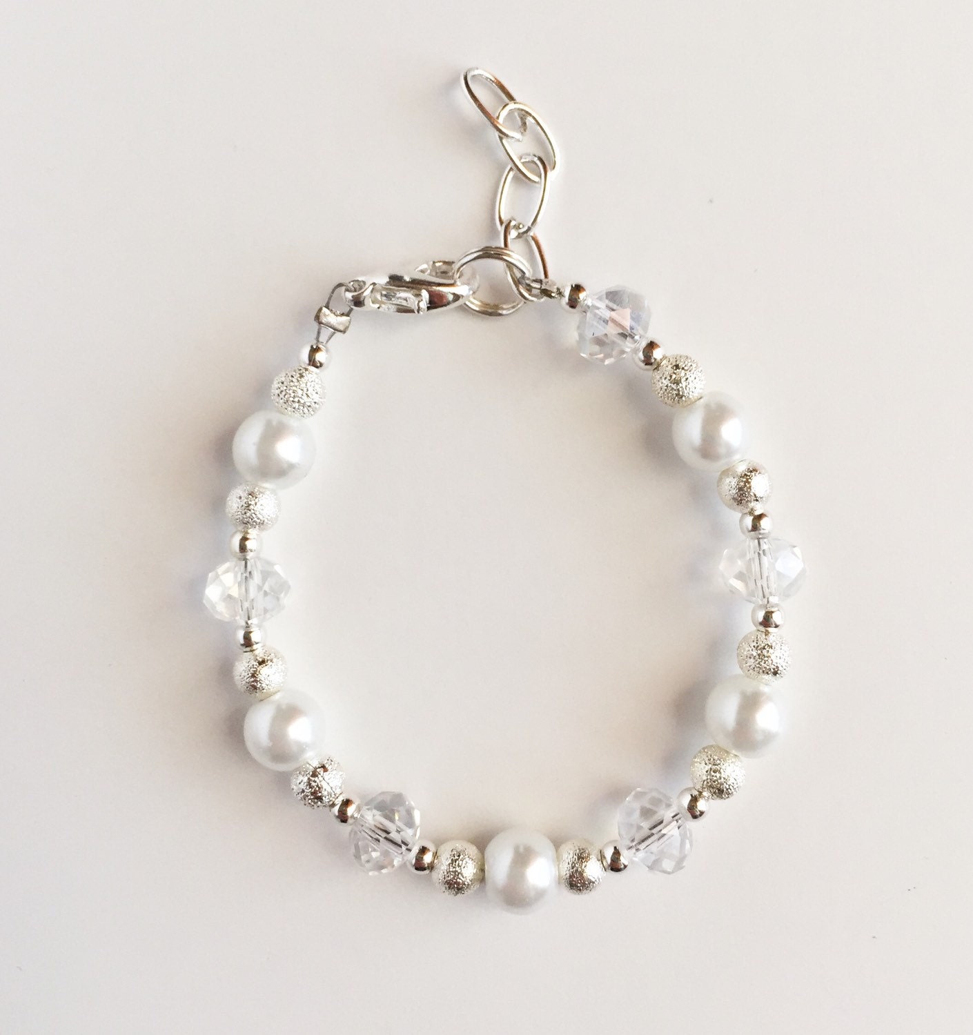 Clear Pearl & Silver Baby Bracelet