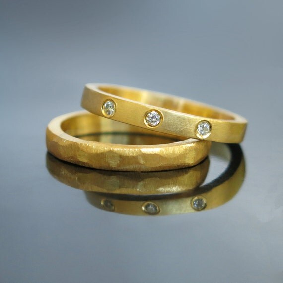 ON SALE Stacking modern wedding ring set by RAVITKAPLANJEWELRY
