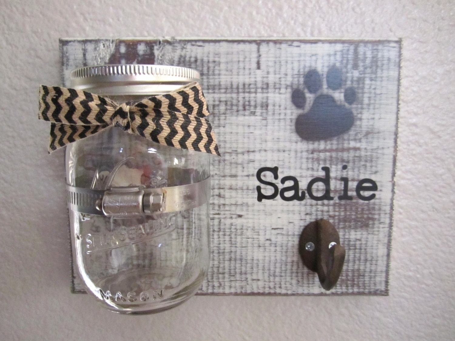 Mason Jar Dog Treat and Leash Holder w/ by OutoftheWdworkDesign