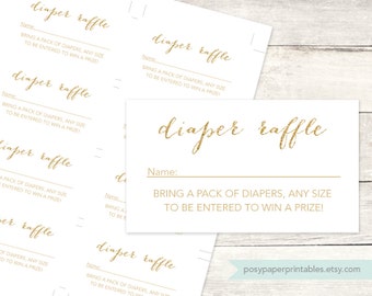 diaper raffle tickets printable baby shower DIY white gold glitter diaper raffle gender neutral digital shower games - INSTANT DOWNLOAD