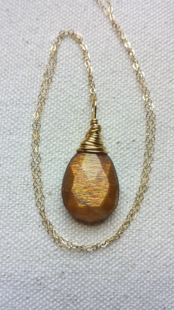 Stunning Natural Golden Sunstone Pendant/ AAA Grade / Wire Wrapped Gold