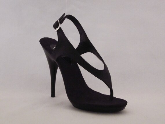 Items similar to VIP 5 inch Black Leather Ankle Strap Thong Sandal High Heel Platform Woman 